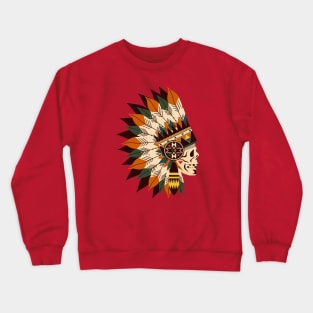 Indian Feather Headdress Tribal Skull Crewneck Sweatshirt